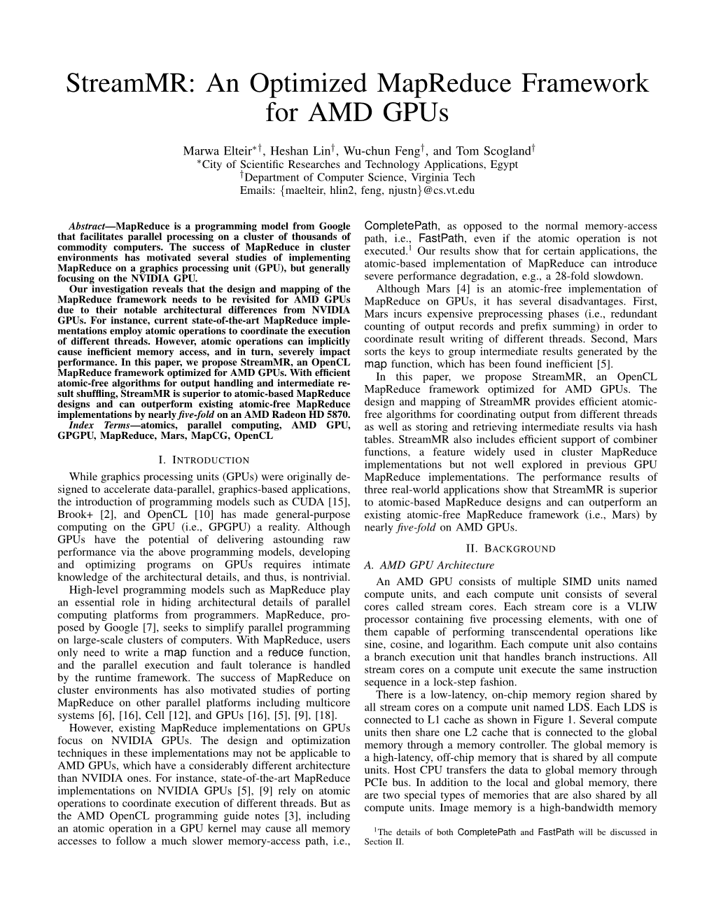 An Optimized Mapreduce Framework for AMD Gpus