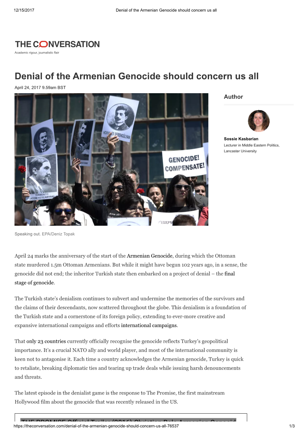 Denial of the Armenian Genocide Should Concern Us All