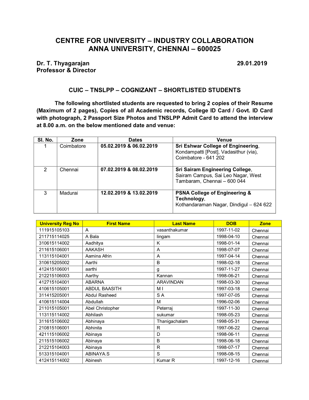 Industry Collaboration Anna University, Chennai – 600025