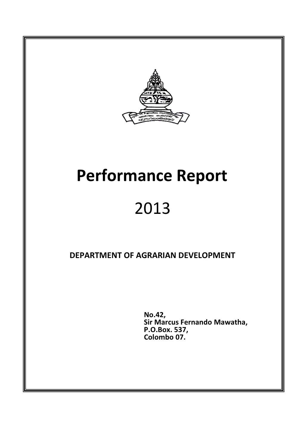 Department of Agrarian Development for the Year 2013