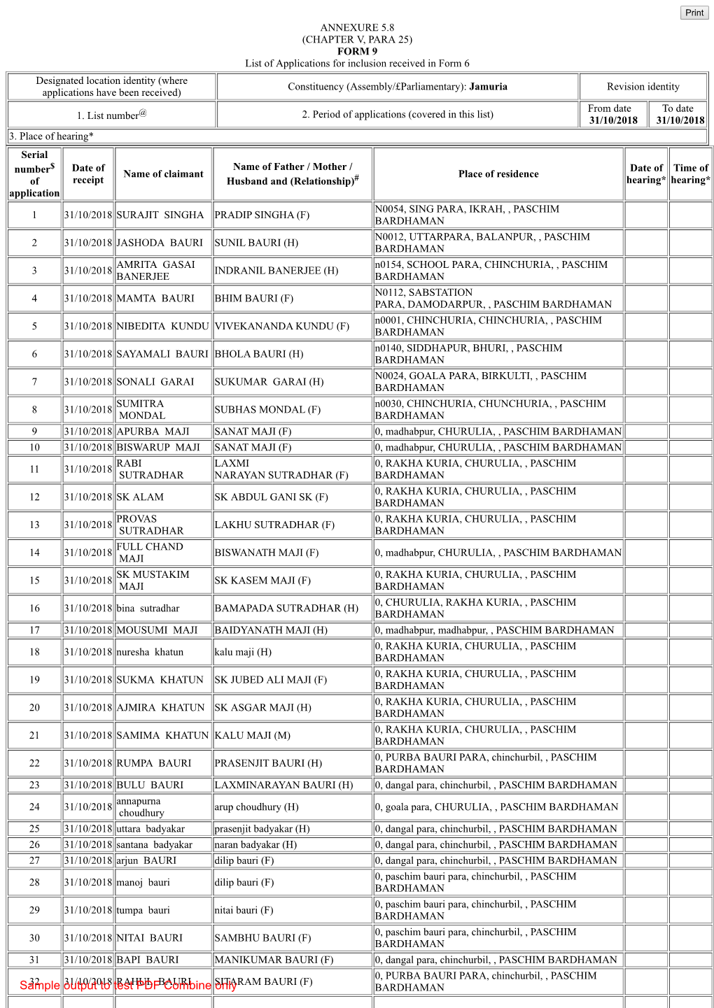 Sample Output to Test PDF Combine Only