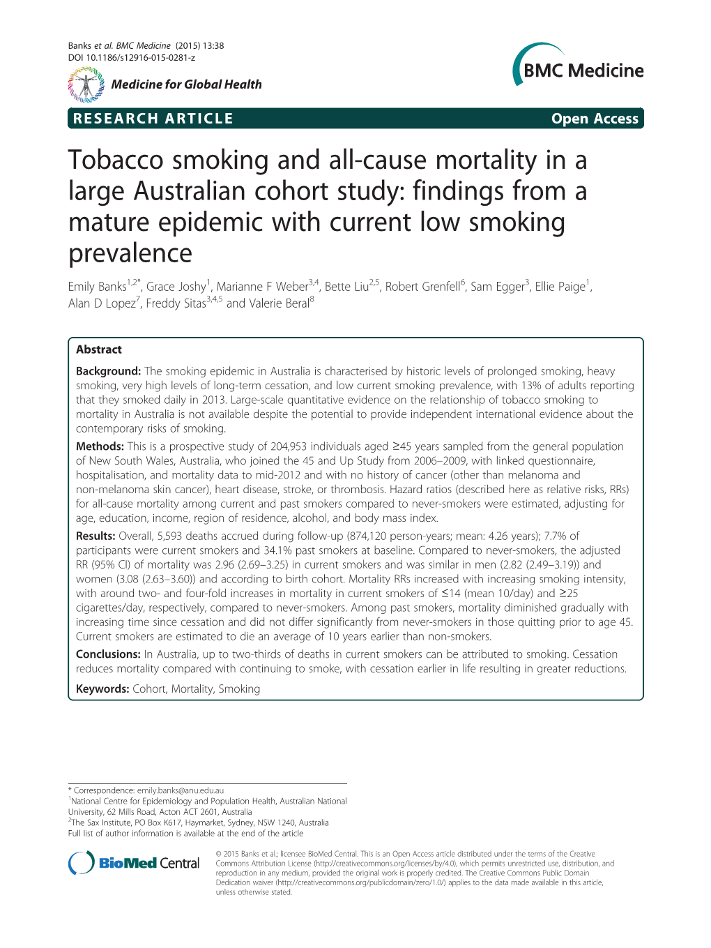 Tobacco Smoking and All-Cause Mortality in a Large Australian Cohort