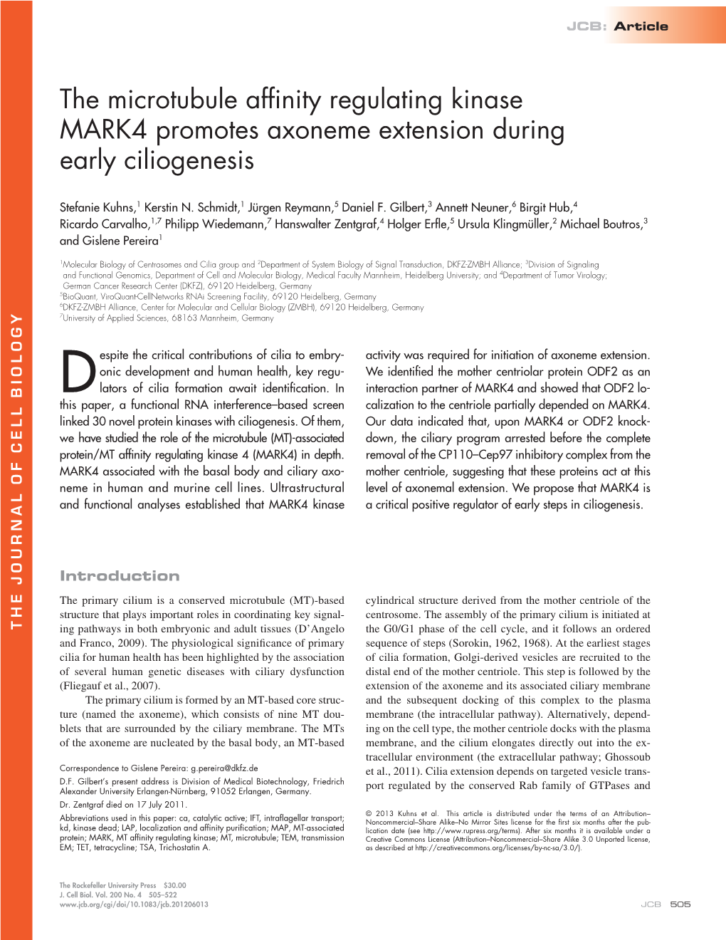 The Microtubule Affinity Regulating Kinase MARK4 Promotes Axoneme Extension During Early Ciliogenesis