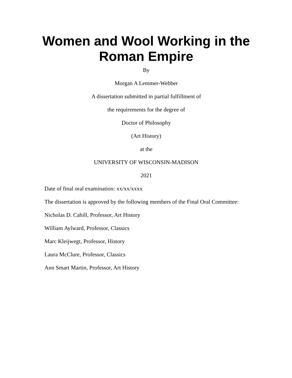 Women and Wool Working in the Roman Empire By