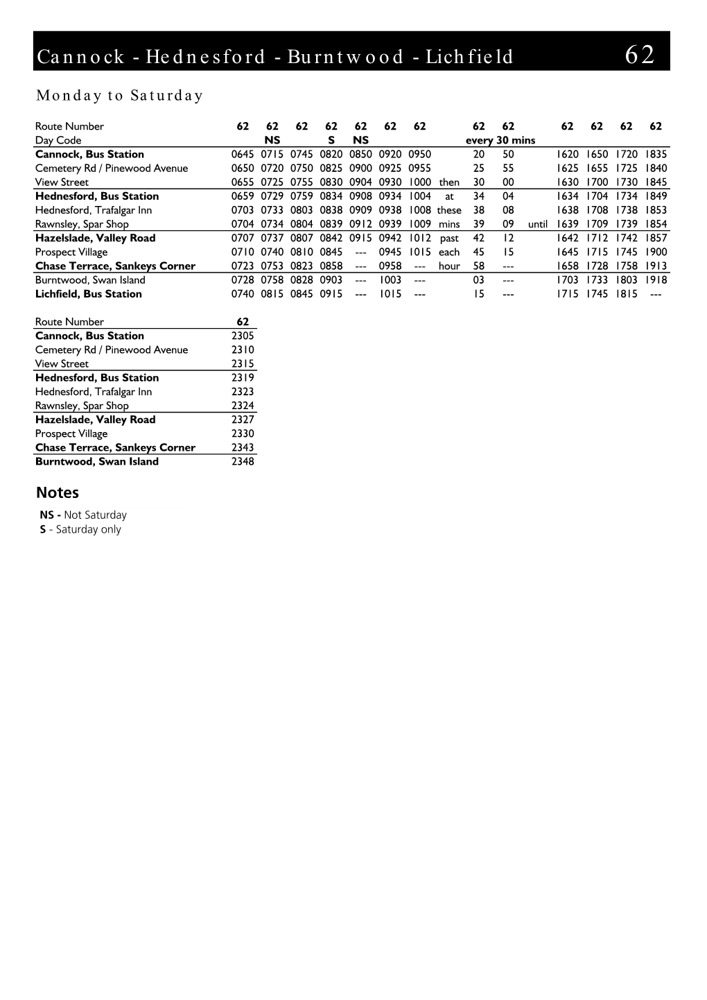 Cannock - Hednesford - Burntwood - Lichfield 62