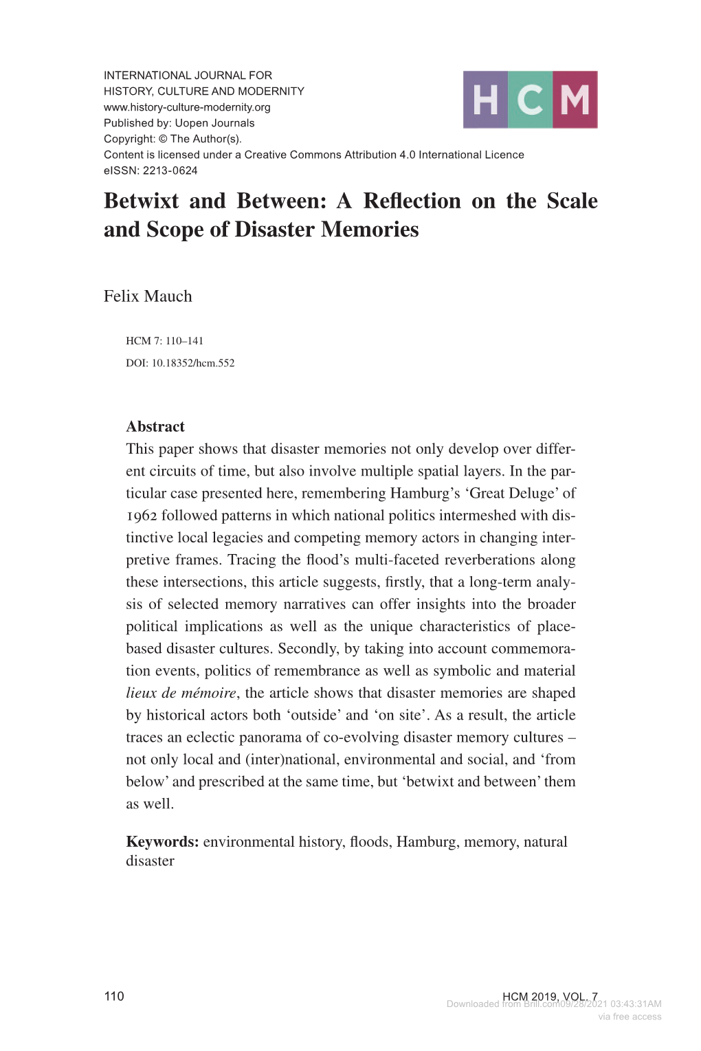 Betwixt and Between: a Reflection on the Scale and Scope of Disaster Memories