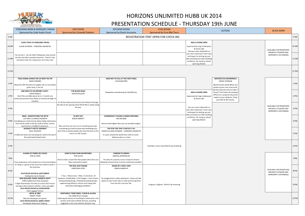 Horizons Unlimited Hubb Uk 2014 Presentation Schedule