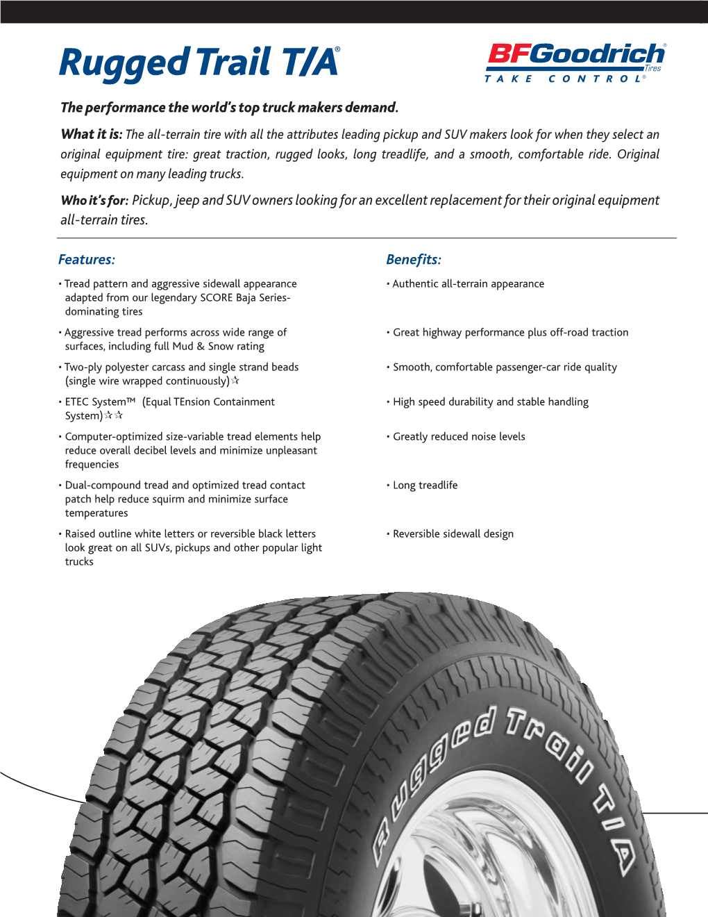 Bfgoodrich Rugged Trail T/A Specifications