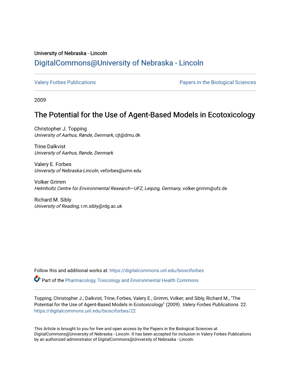 The Potential for the Use of Agent-Based Models in Ecotoxicology
