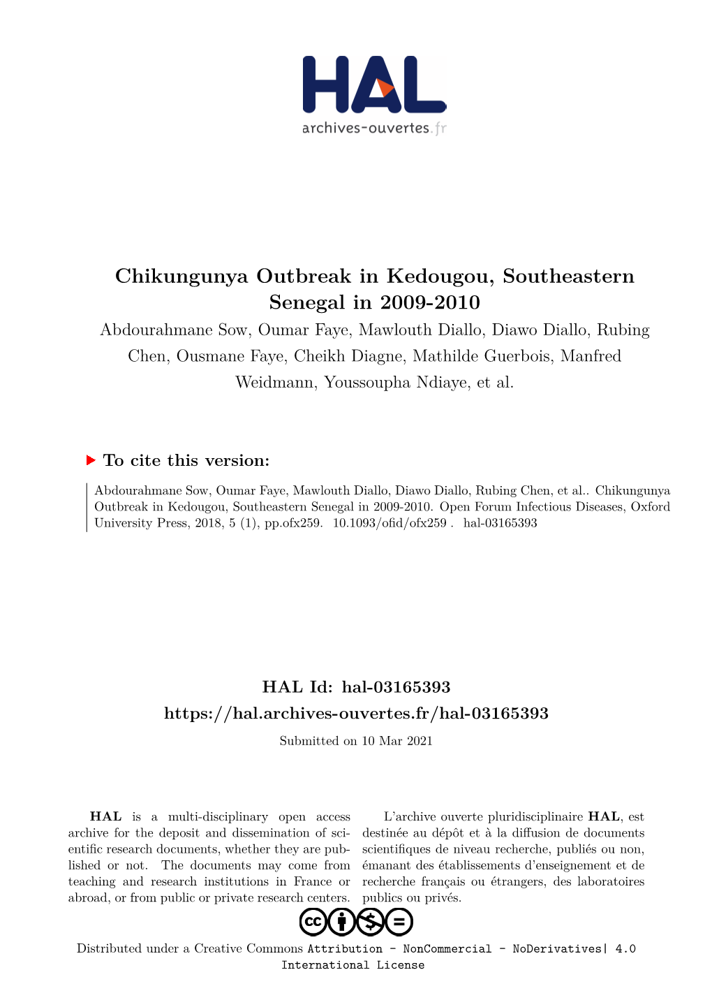 Chikungunya Outbreak in Kedougou, Southeastern Senegal in 2009-2010