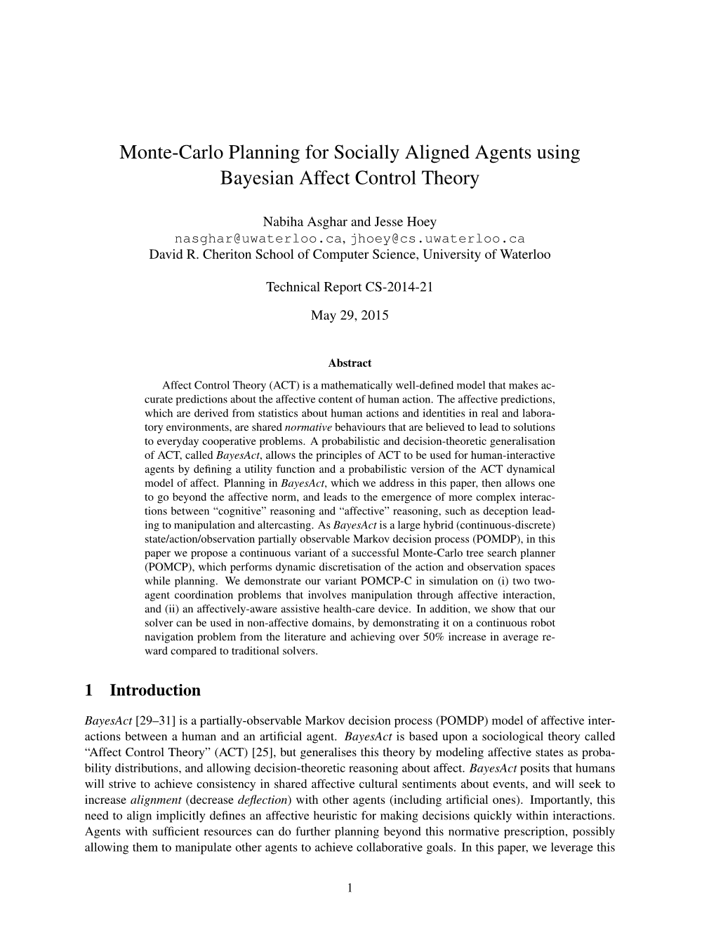 Monte-Carlo Planning for Socially Aligned Agents Using Bayesian Affect Control Theory