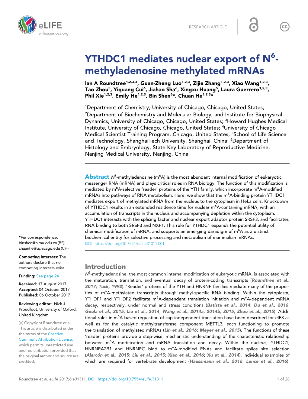 YTHDC1 Mediates Nuclear Export of N