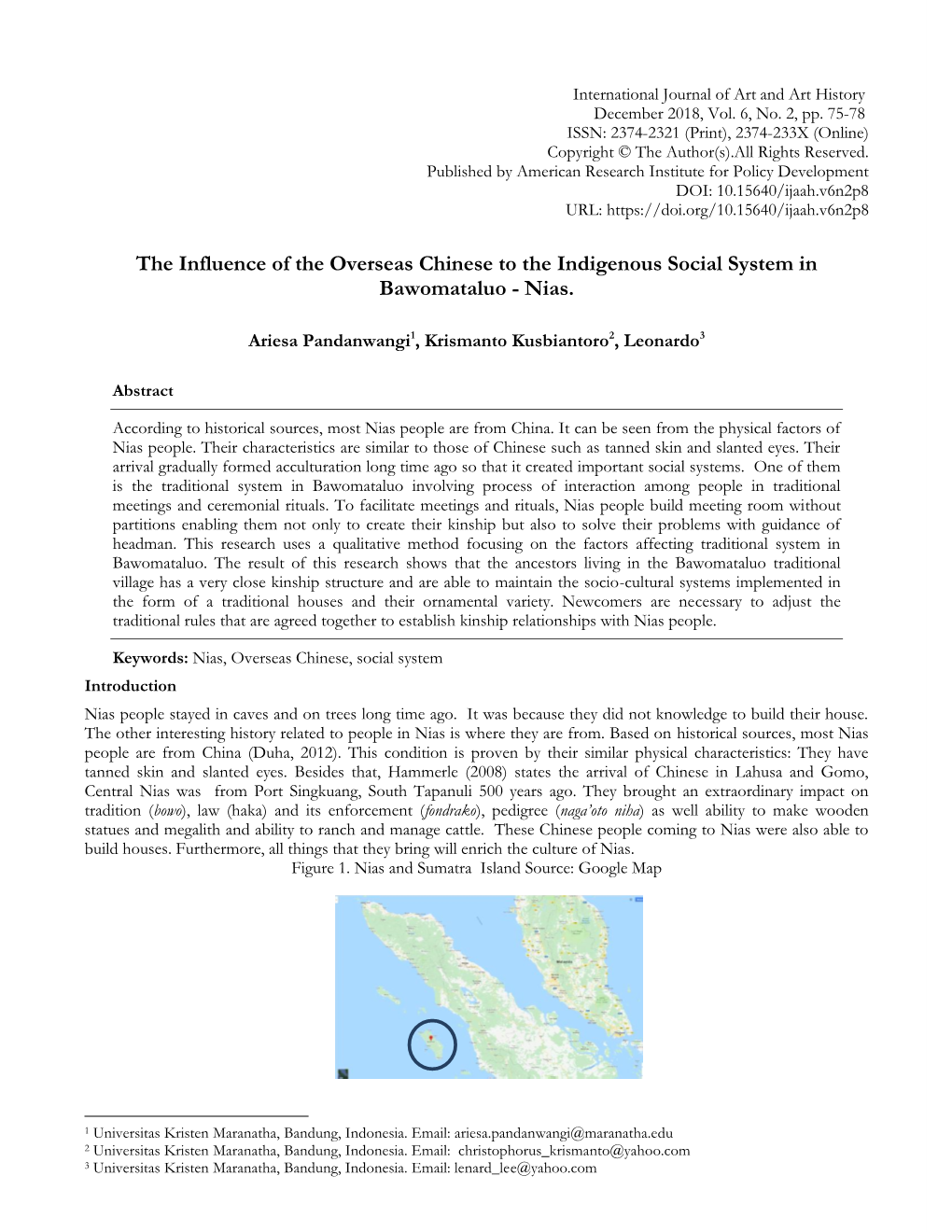 The Influence of the Overseas Chinese to the Indigenous Social System in Bawomataluo - Nias