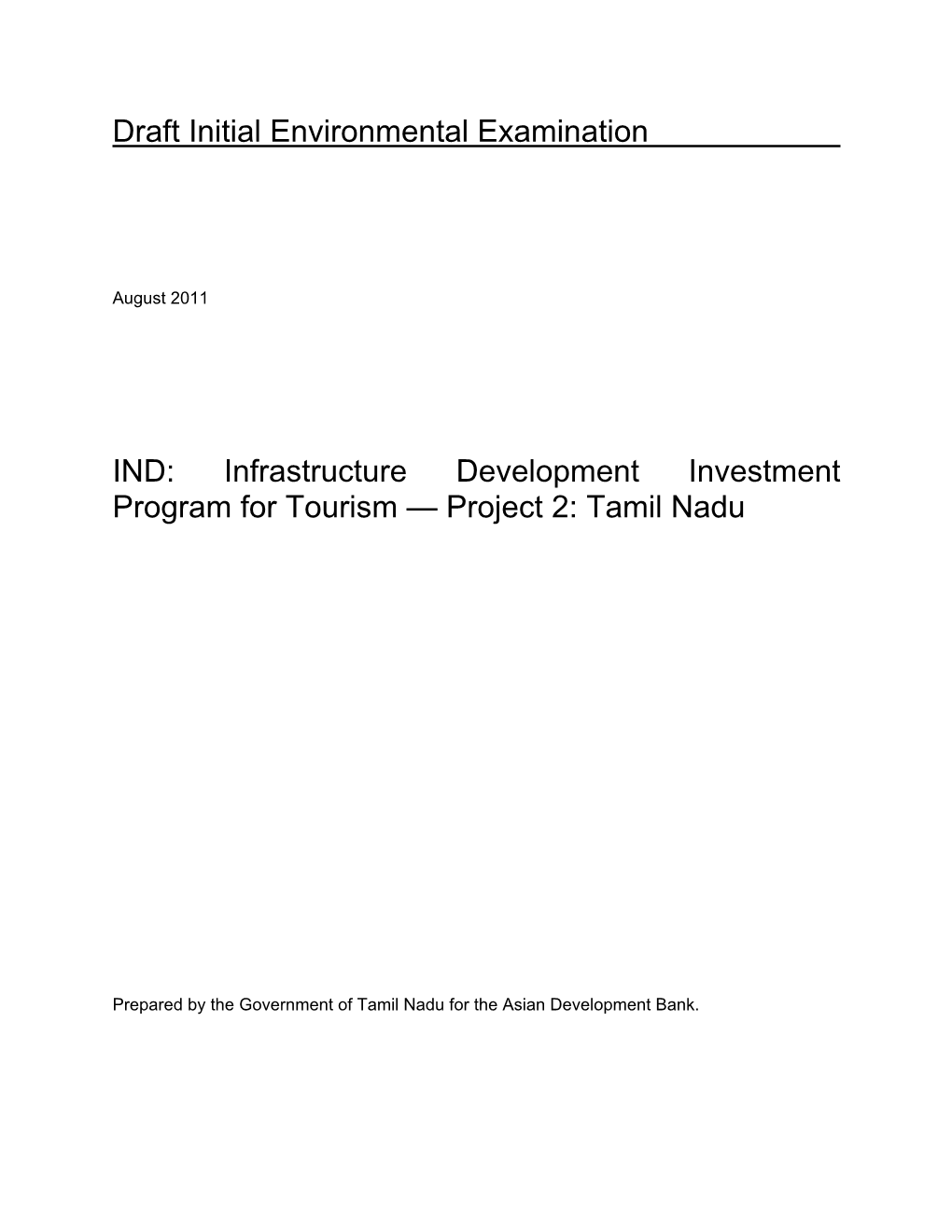 IND: Infrastructure Development Investment Program for Tourism — Project 2: Tamil Nadu