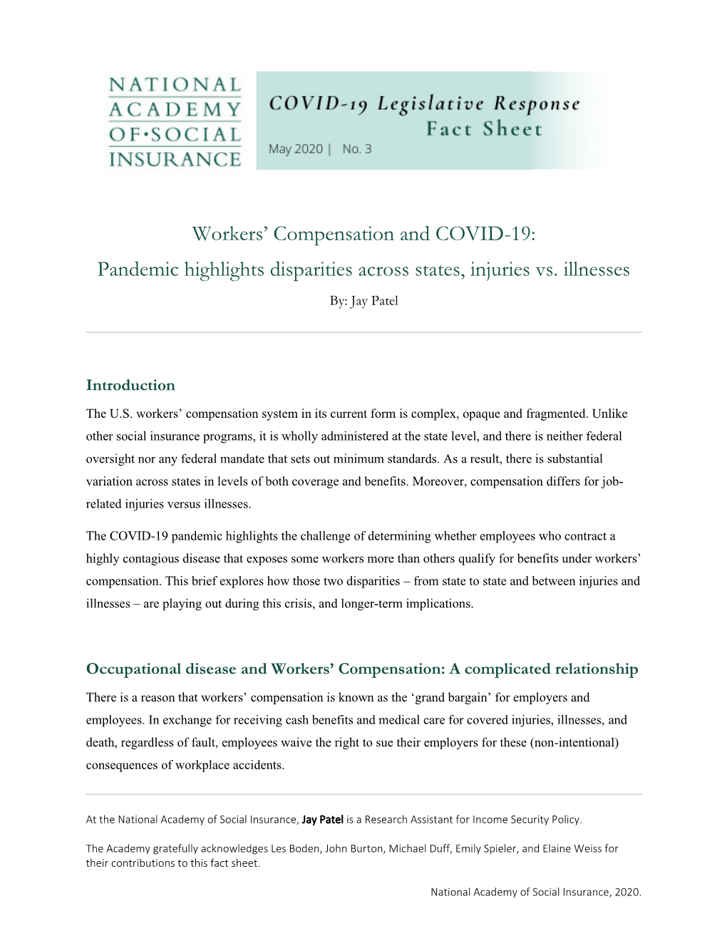 Workers' Compensation and COVID-19