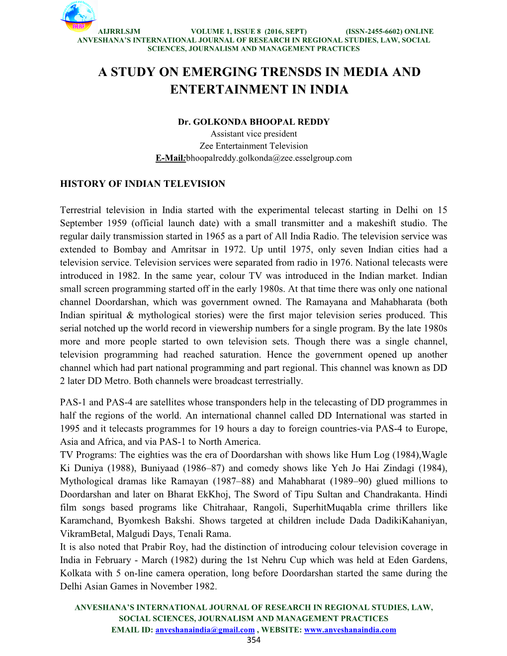 A Study on Emerging Trensds in Media and Entertainment in India