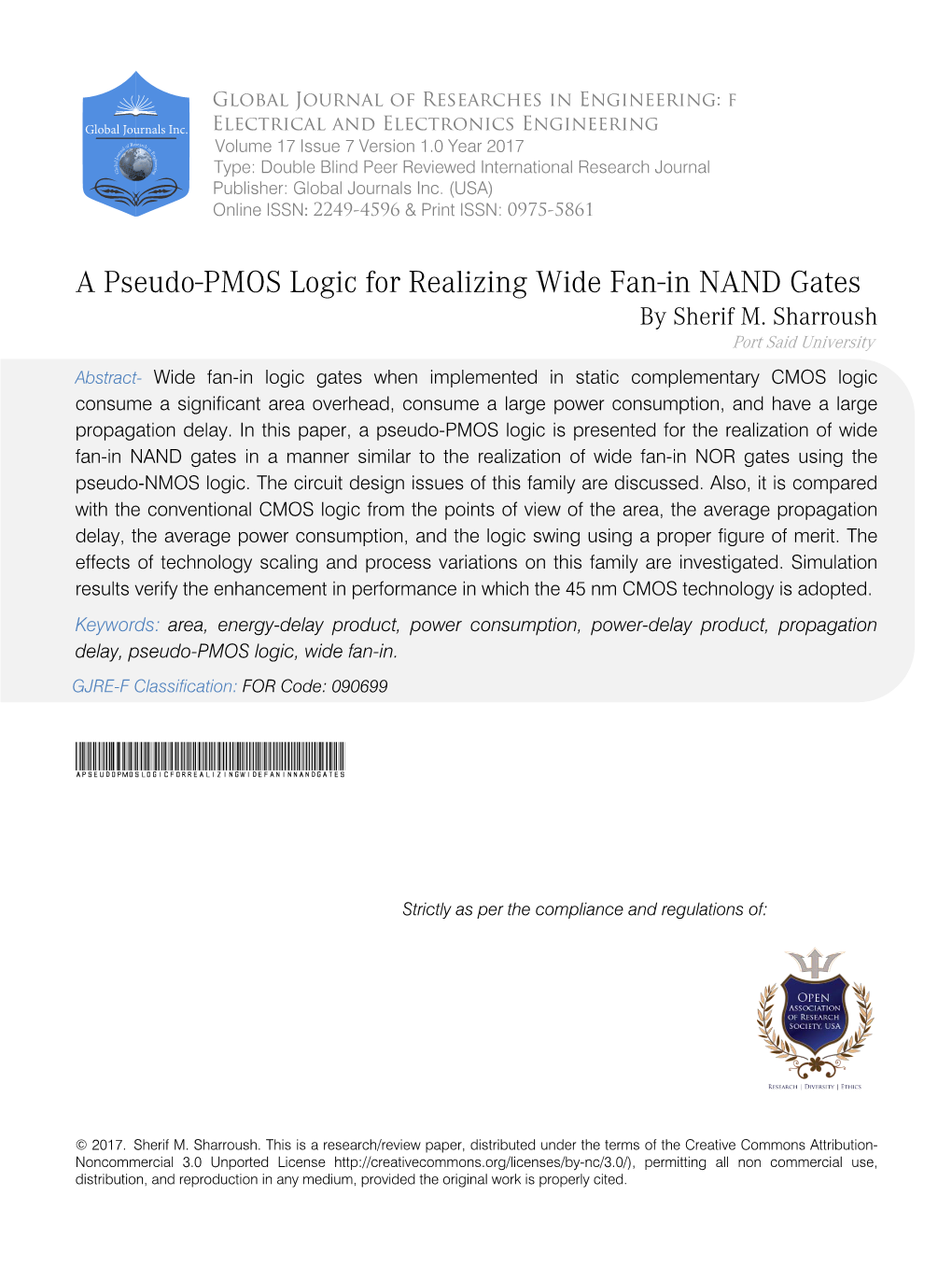 A Pseudo-PMOS Logic for Realizing Wide Fan-In NAND Gates by Sherif M