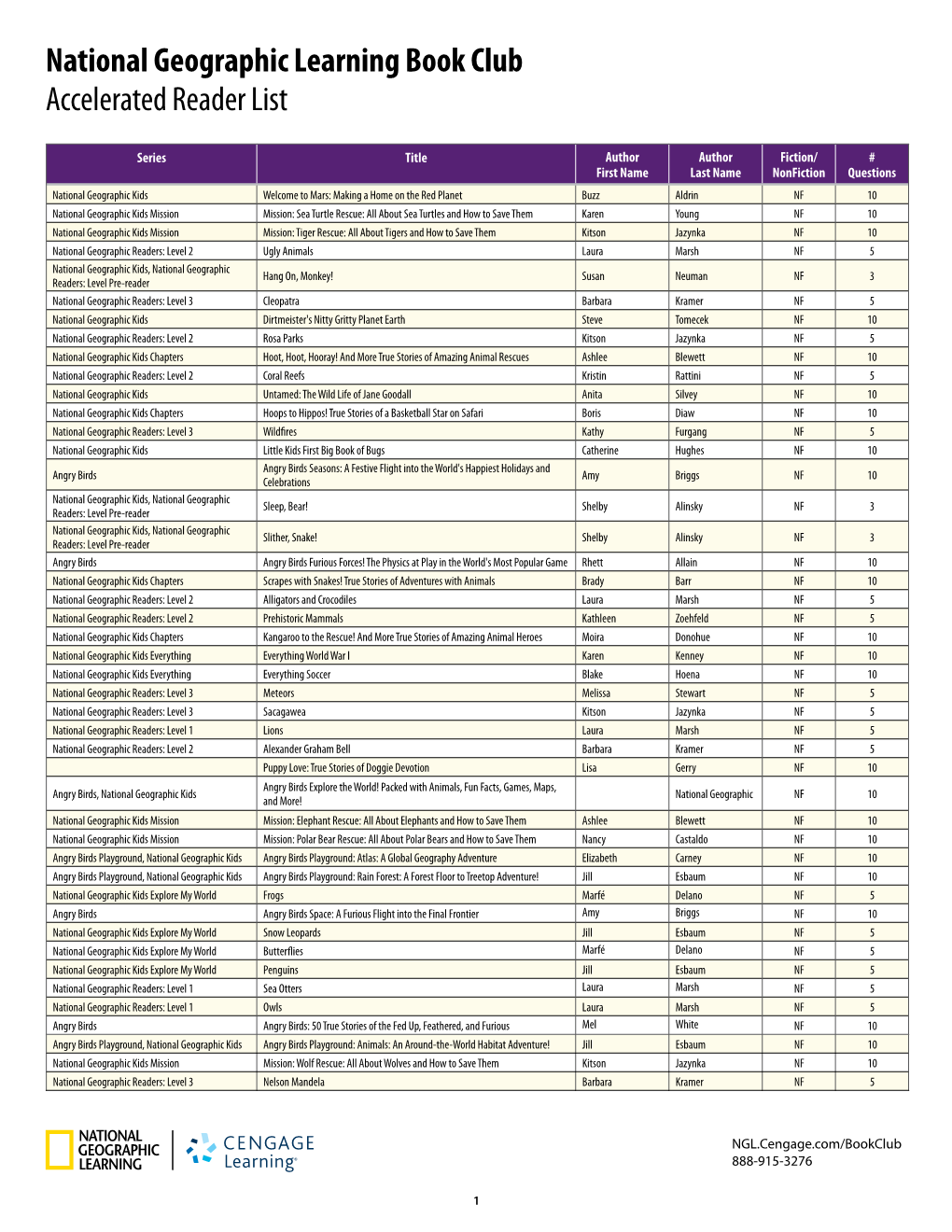 National Geographic Learning Book Club Accelerated Reader List