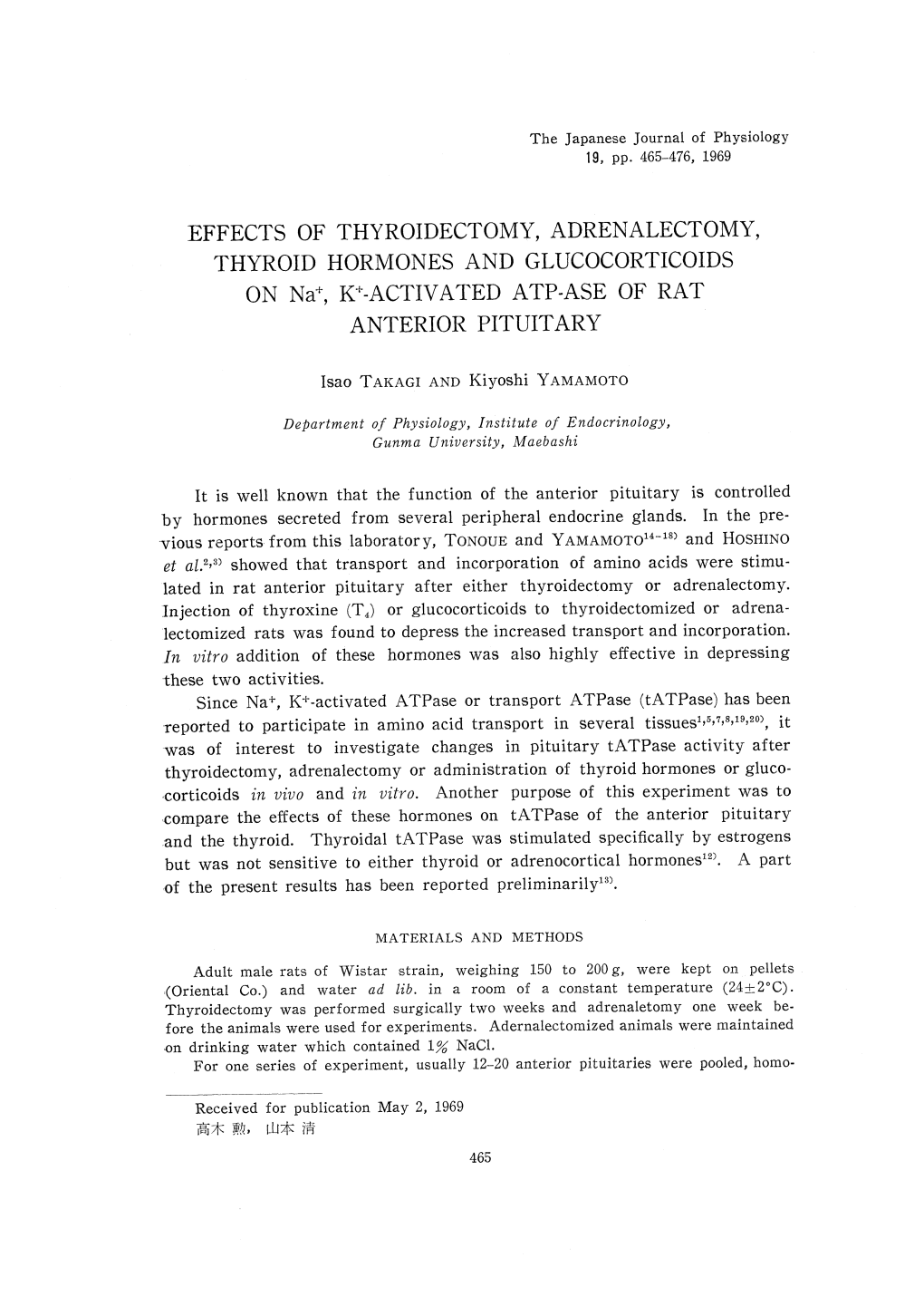 EFFECTS of THYROIDECTOMY, ADRENALECTOMY, THYROID HORMONES and GLUCOCORTICOIDS on Na+, K+-ACTIVATED ATP-ASE of RAT ANTERIOR PITUITARY