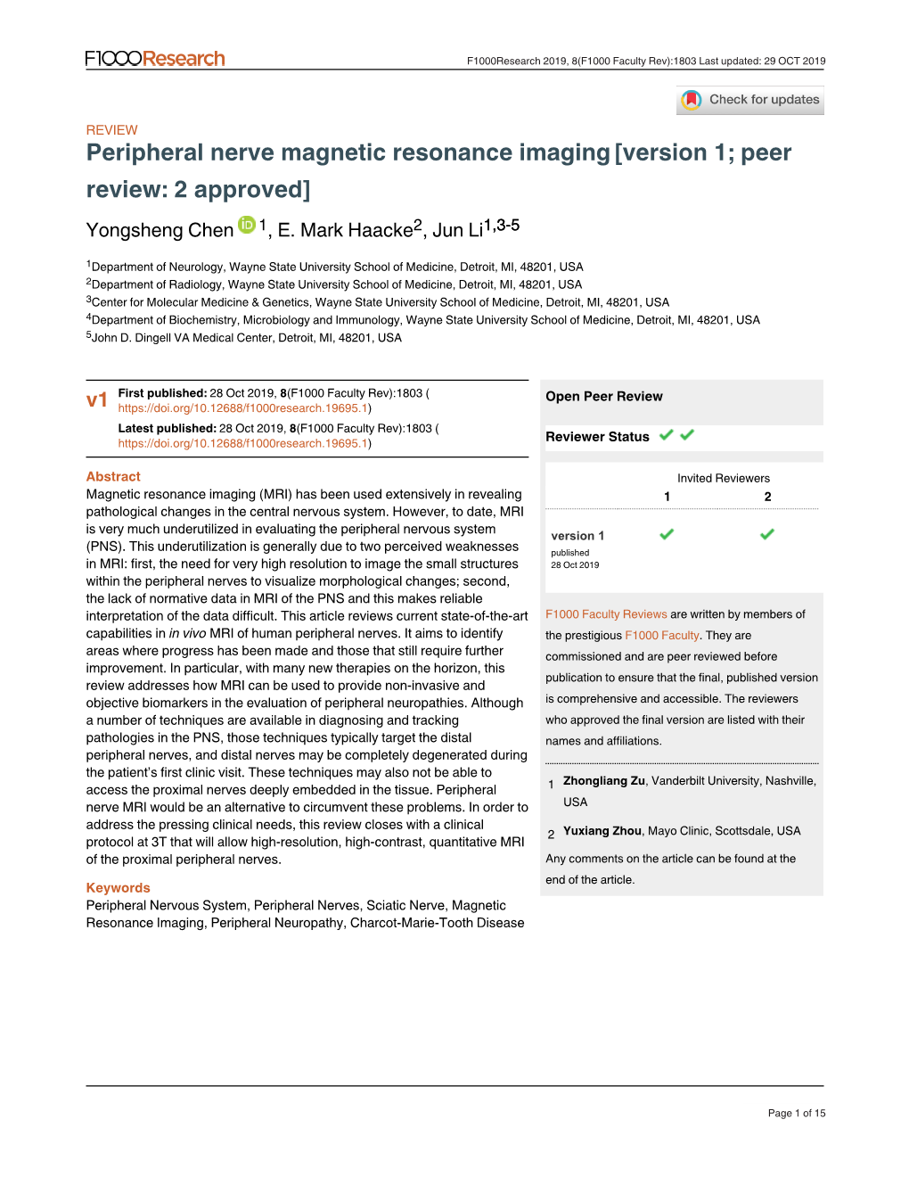 Peripheral Nerve Magnetic Resonance Imaging[Version 1; Peer Review: 2