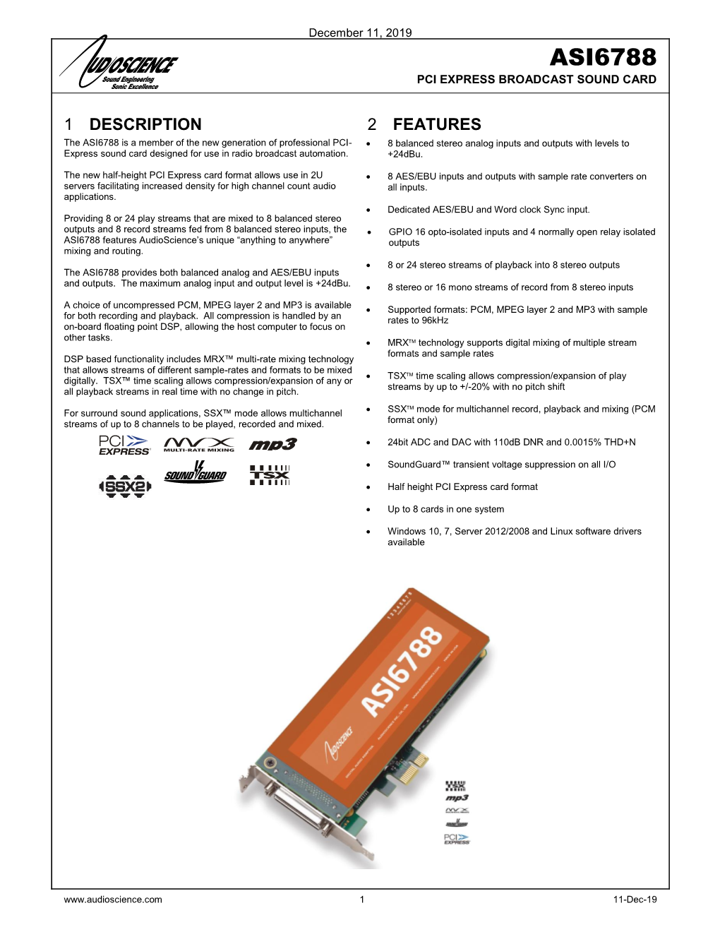 Asi6788 Pci Express Broadcast Sound Card