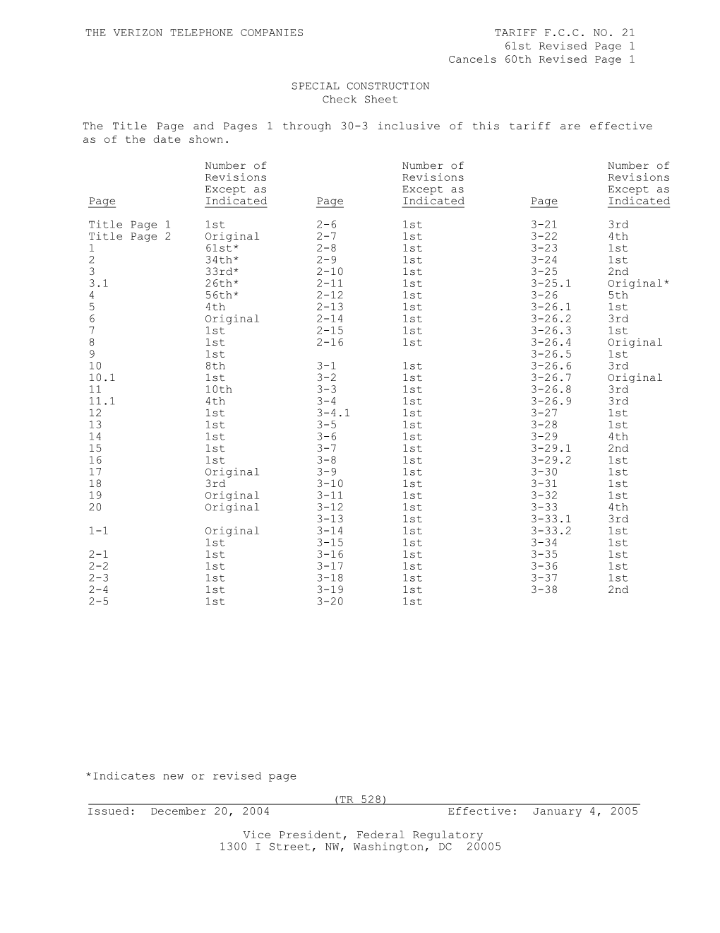 The Verizon Telephone Companies Tariff F.C.C