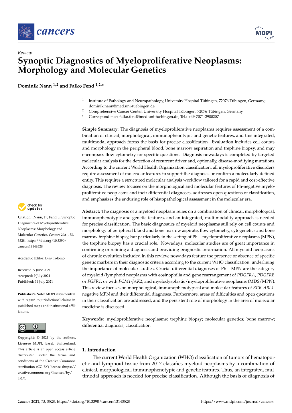 Synoptic Diagnostics of Myeloproliferative Neoplasms: Morphology and Molecular Genetics