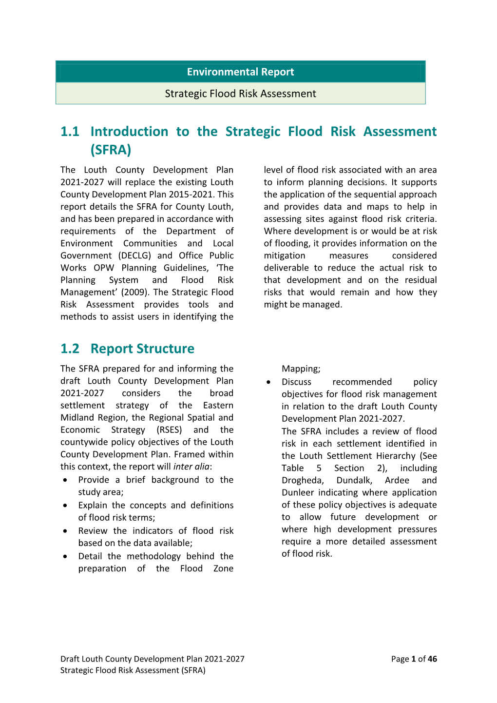 1.1 Introduction to the Strategic Flood Risk Assessment (SFRA)