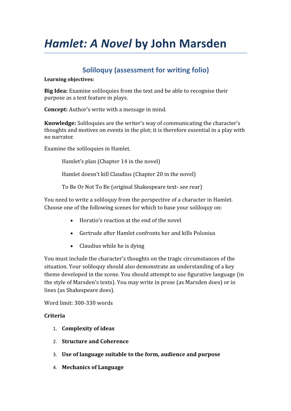 Soliloquy (Assessment for Writing Folio)