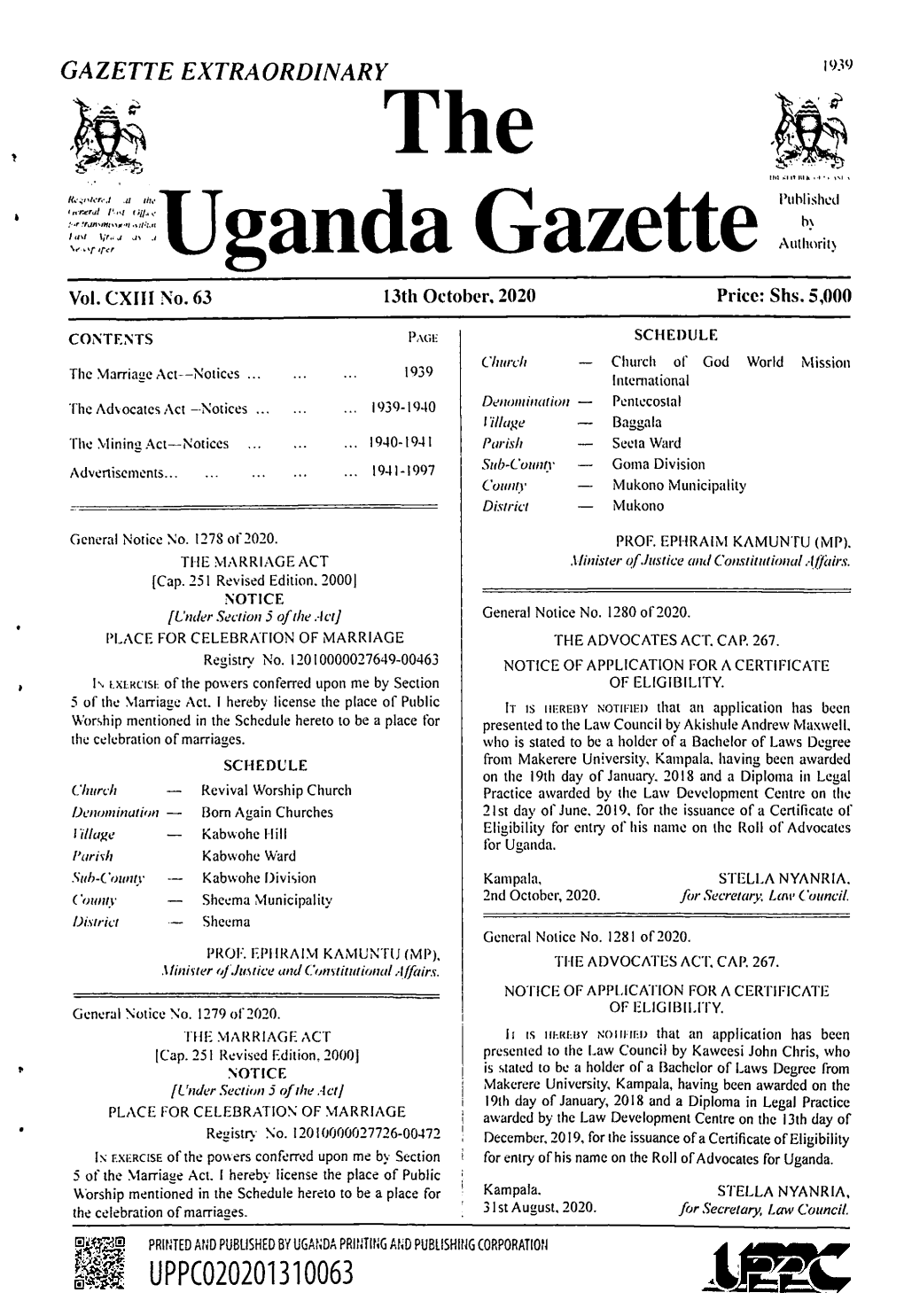 M the Uganda Gazette