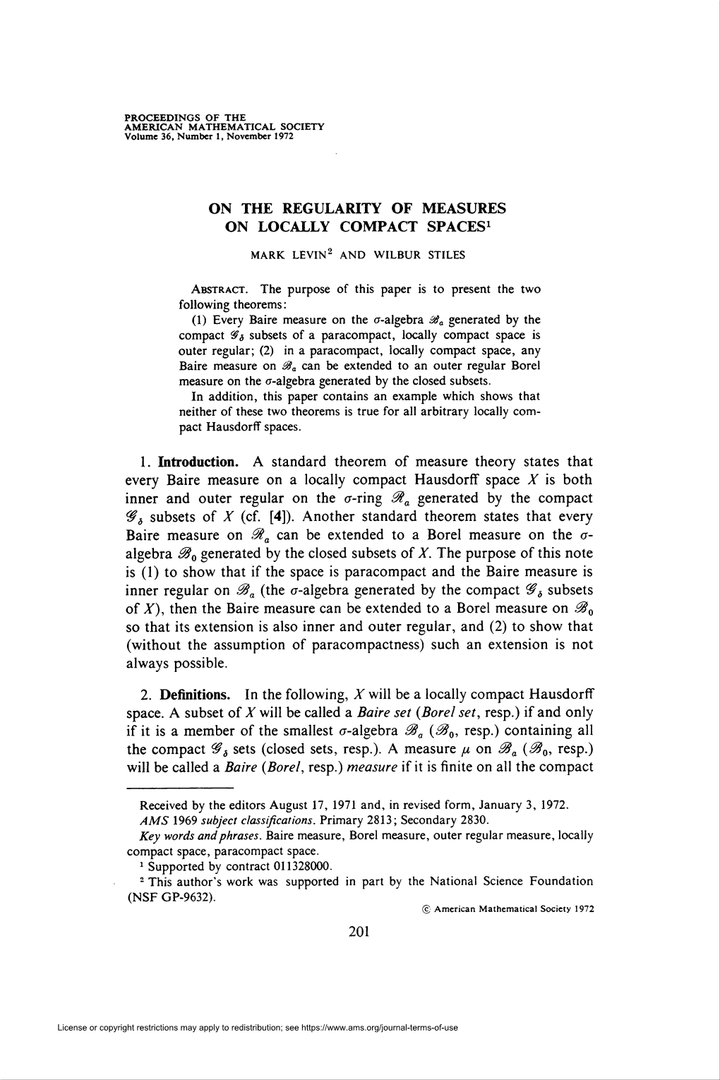 On the Regularity of Measures on Locally Compact Spaces1