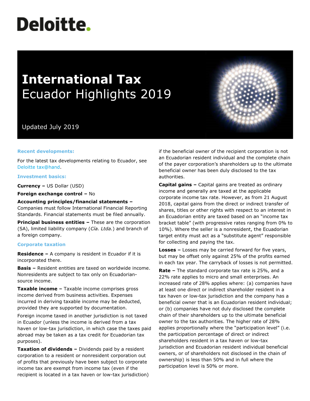 International Tax Ecuador Highlights 2019