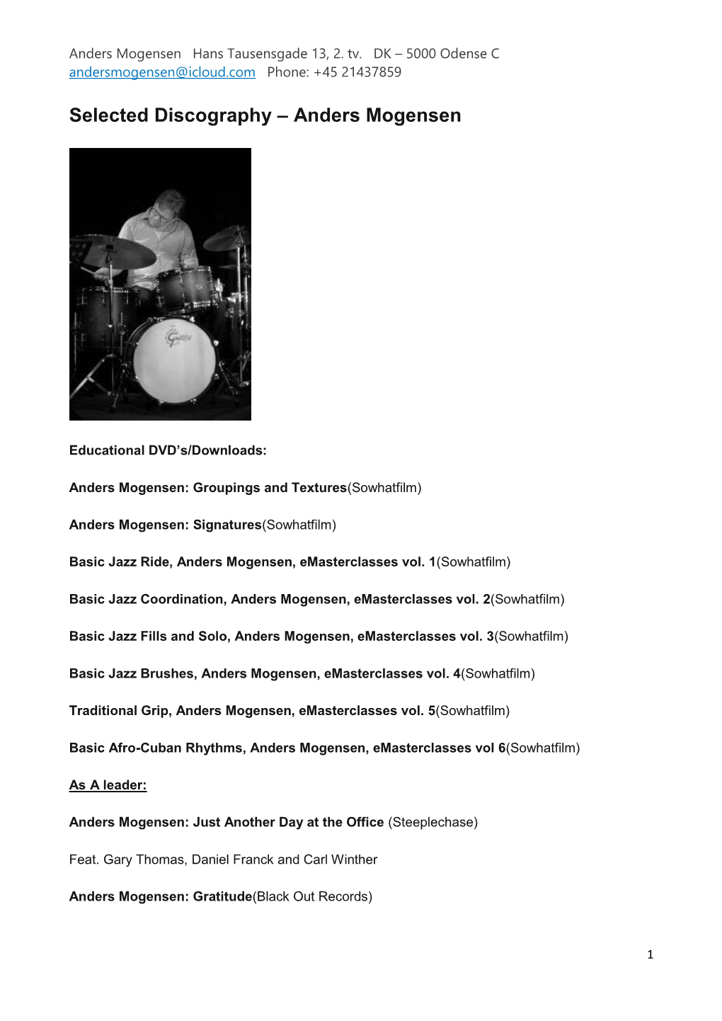 Selected Discography – Anders Mogensen