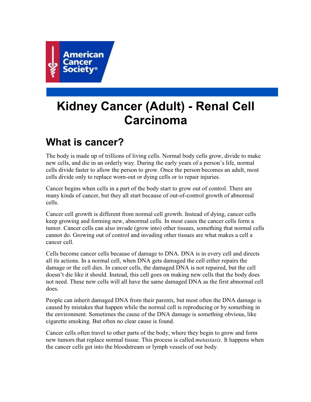 Kidney Cancer (Adult) - Renal Cell Carcinoma
