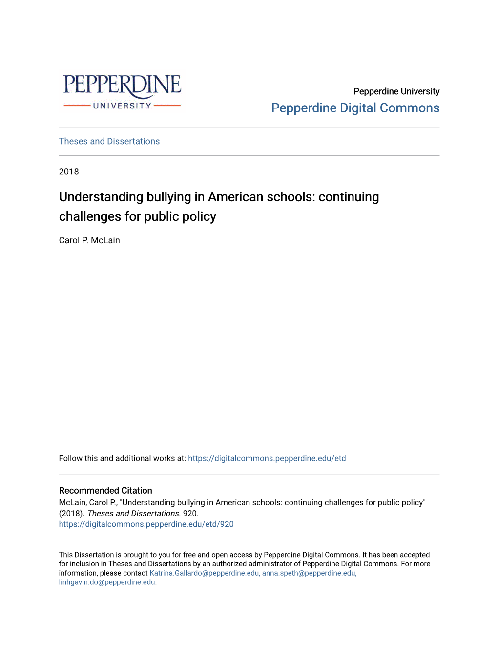 Understanding Bullying in American Schools: Continuing Challenges for Public Policy