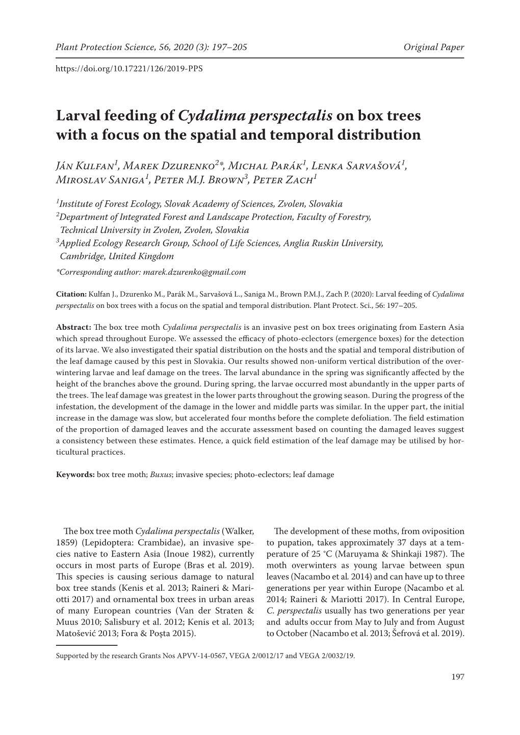 Larval Feeding of Cydalima Perspectalis on Box Trees with a Focus on the Spatial and Temporal Distribution