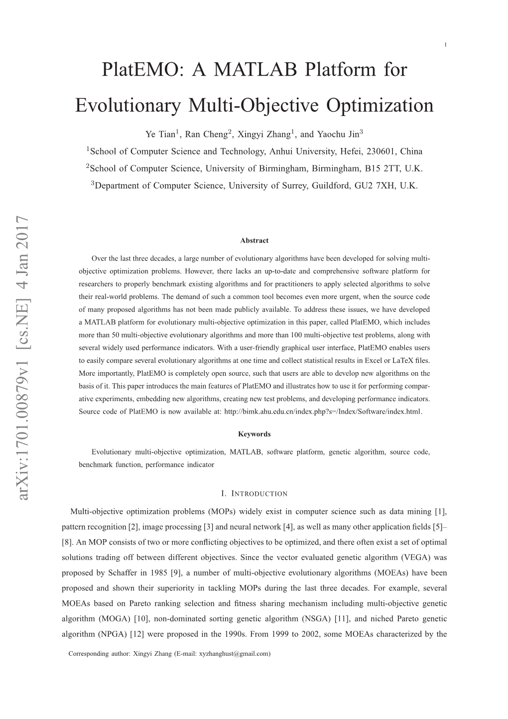 A MATLAB Platform for Evolutionary Multi-Objective Optimization