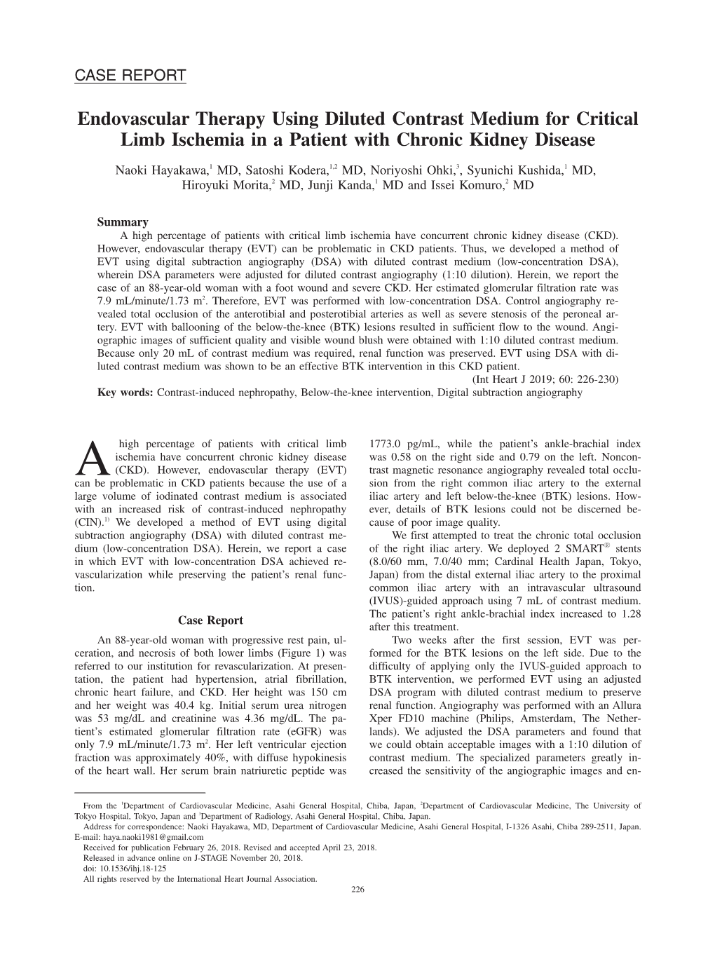 Endovascular Therapy Using Diluted Contrast Medium for Critical Limb Ischemia in a Patient with Chronic Kidney Disease