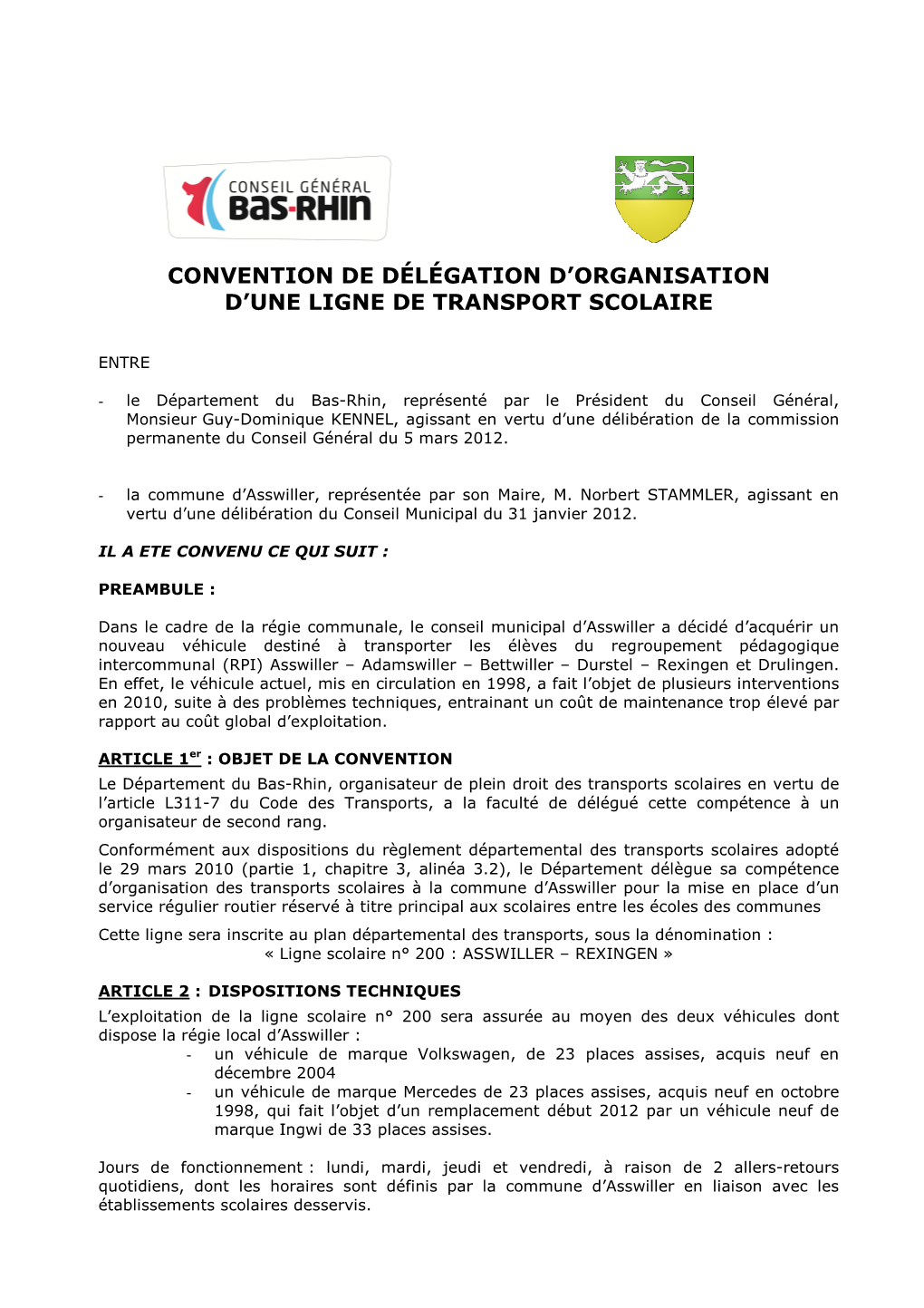 Convention De Délégation D'organisation D'une Ligne De