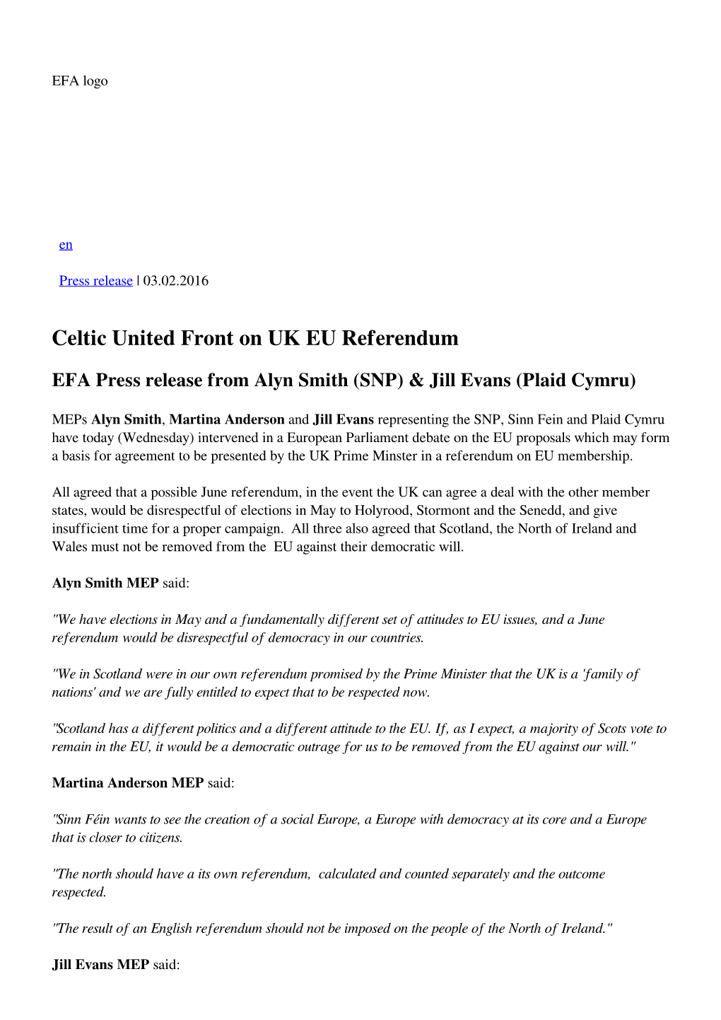 Celtic United Front on UK EU Referendum