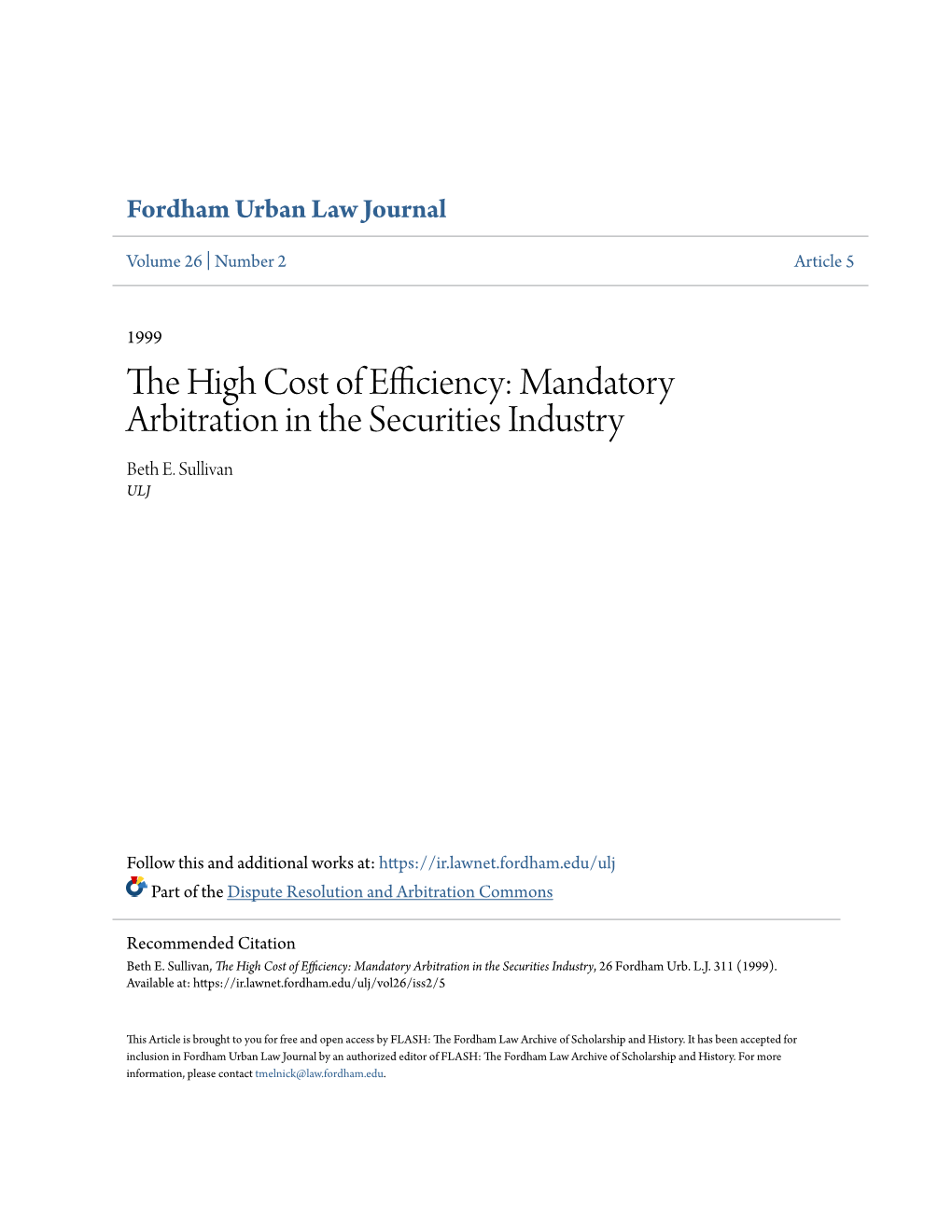 Mandatory Arbitration in the Securities Industry Beth E