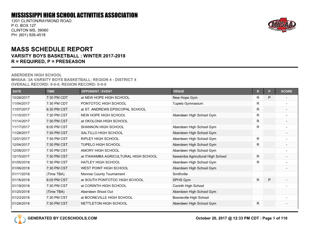 2017-18 Boys Basketball Schedule