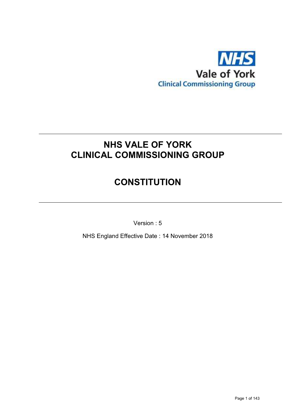 NHS Vale of York CCG Constitution