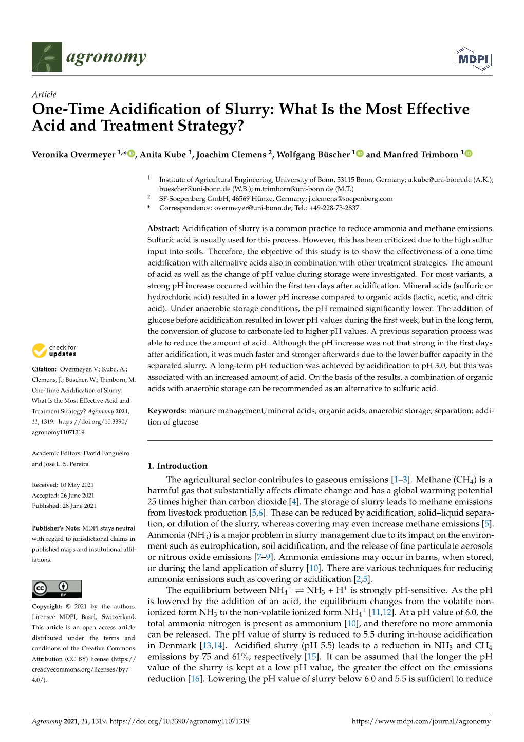 One-Time Acidification of Slurry: What Is the Most Effective Acid And