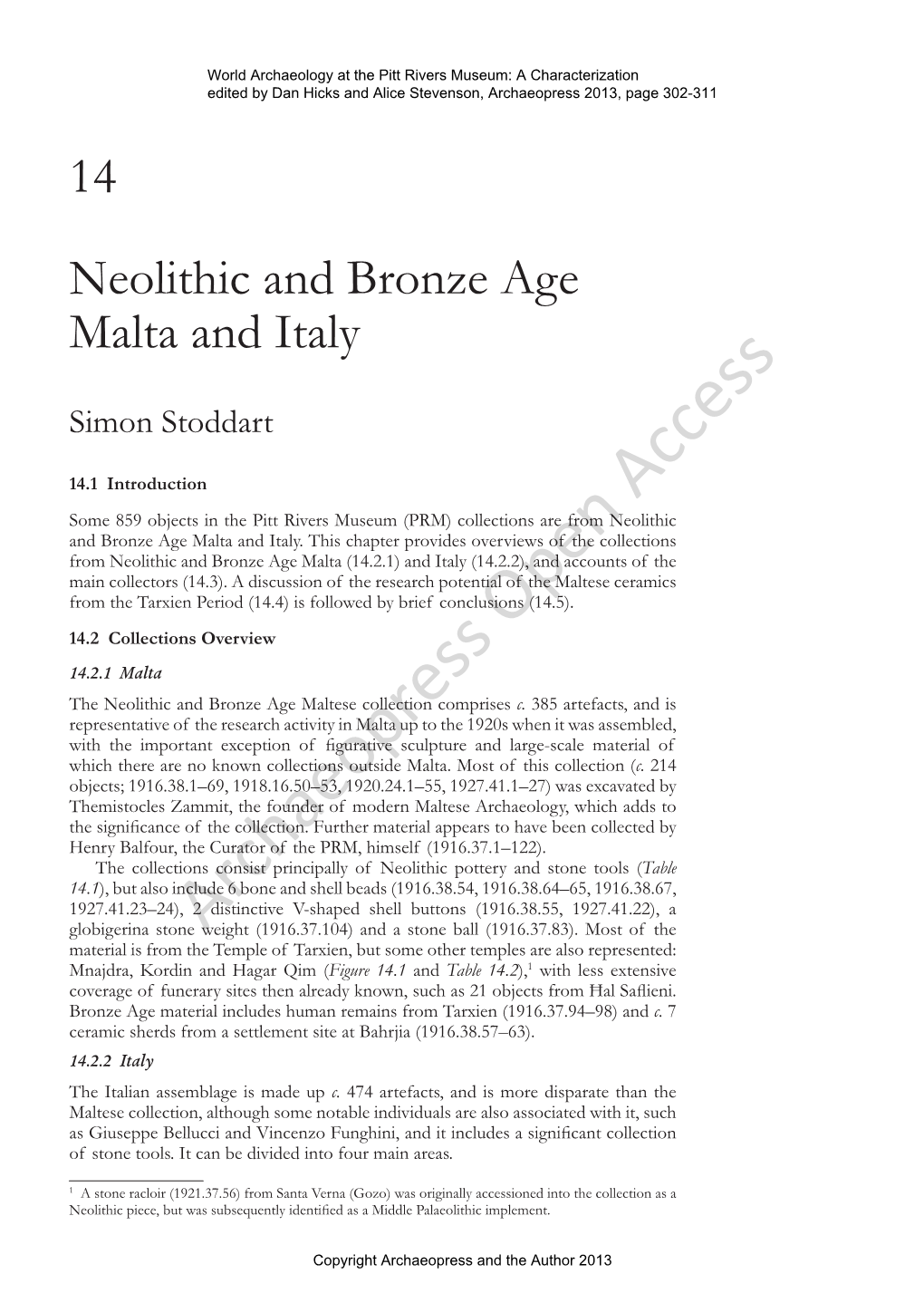 Neolithic and Bronze Age Malta and Italy