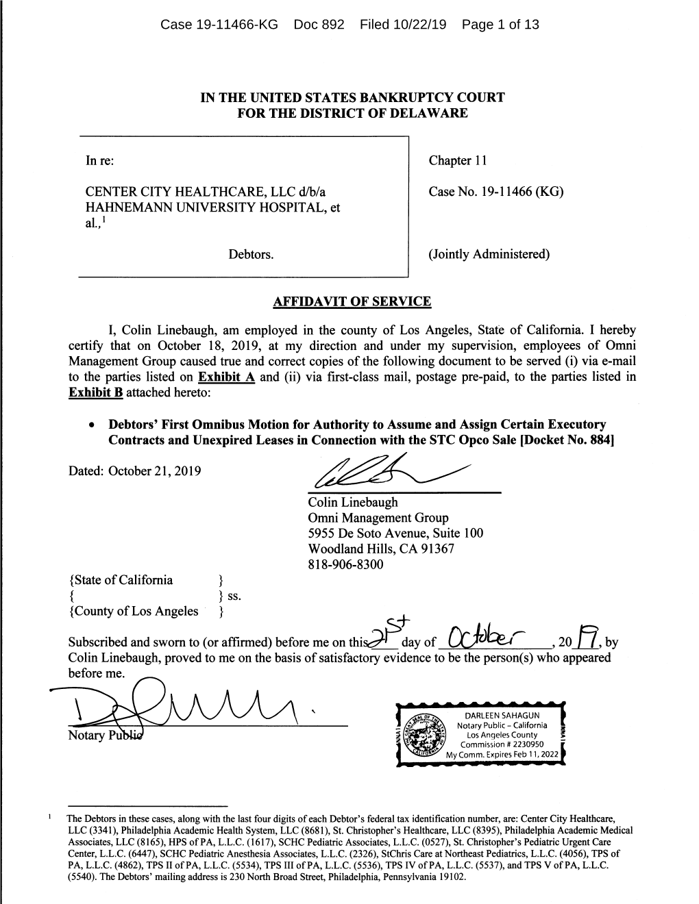 Case 19-11466-KG Doc 892 Filed 10/22/19 Page 1 of 13 Case 19-11466-KG Doc 892 Filed 10/22/19 Page 2 of 13