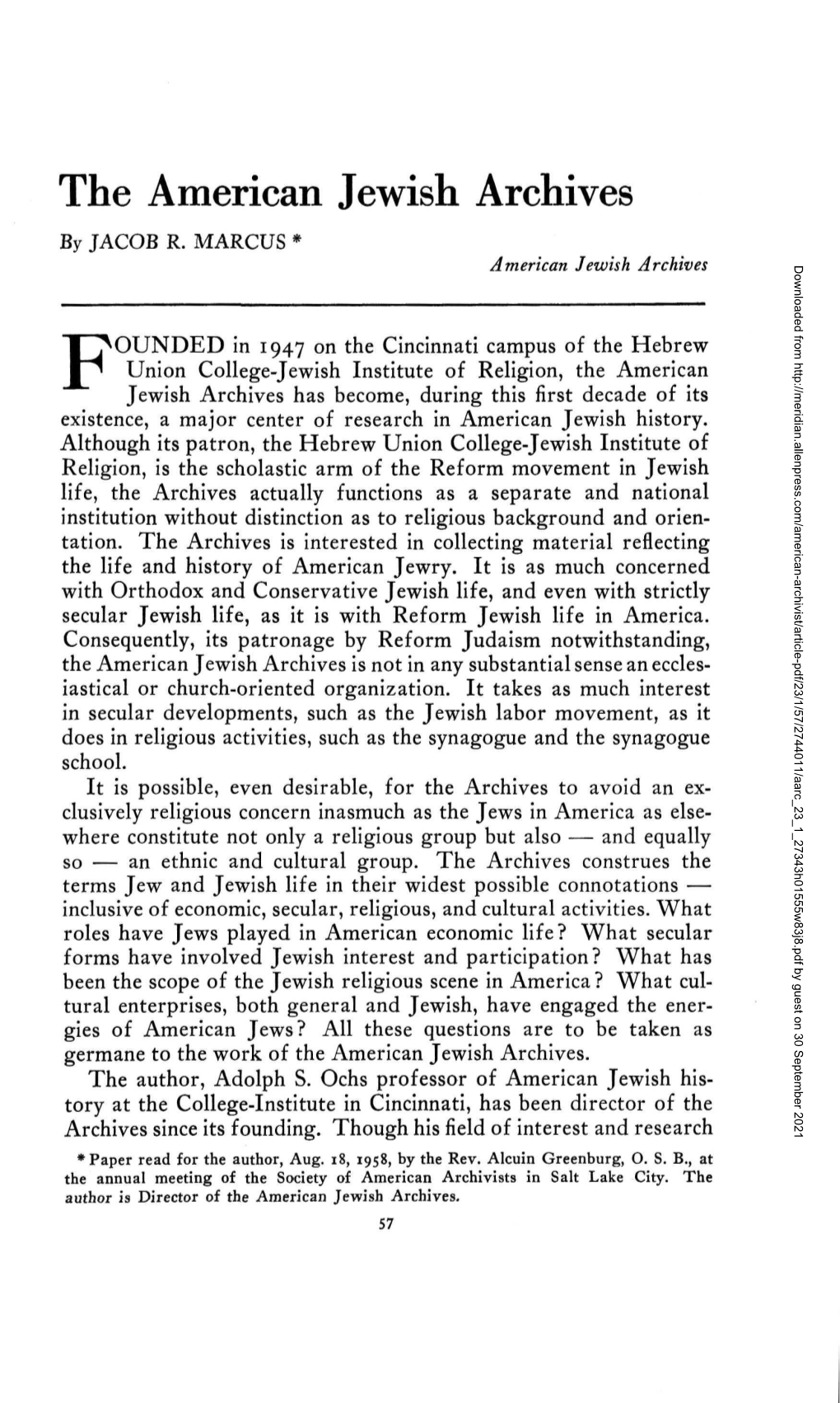 The American Jewish Archives by JACOB R