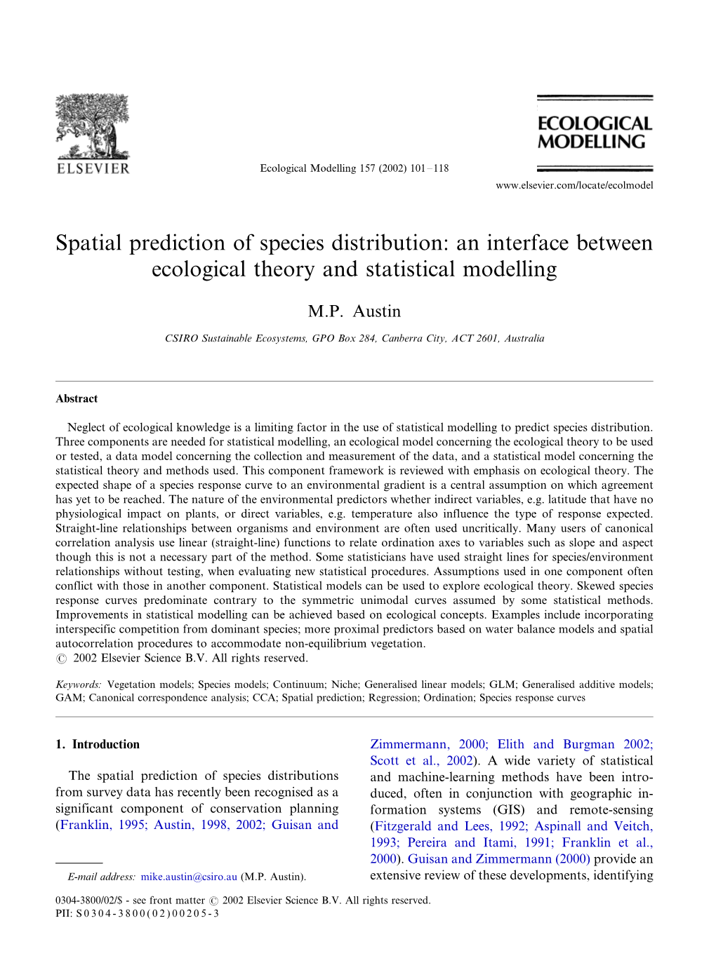 An Interface Between Ecological Theory and Statistical Modelling