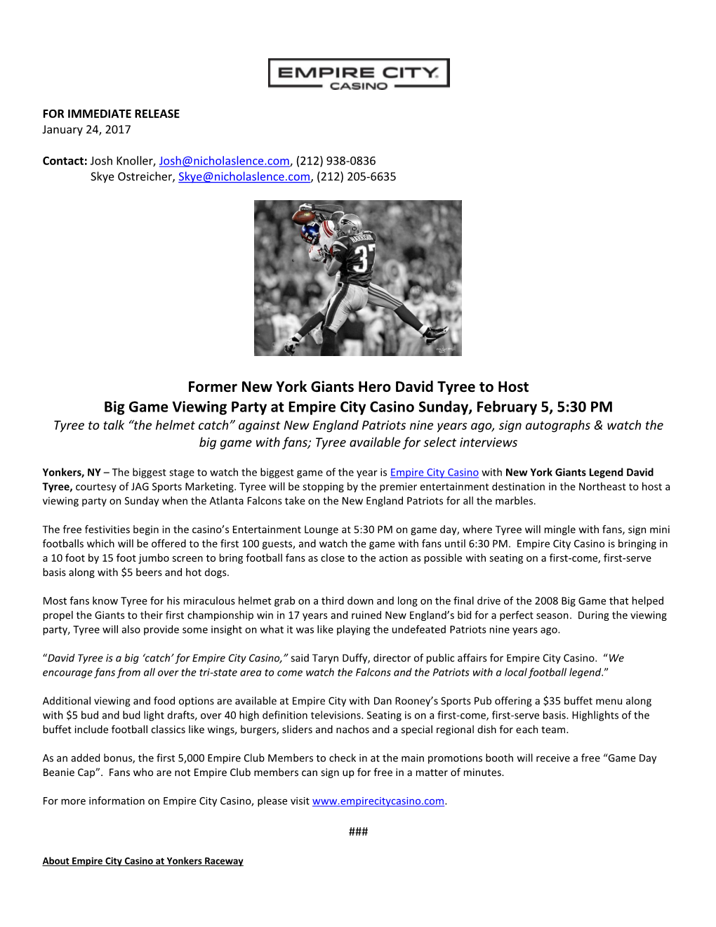 Former New York Giants Hero David Tyree to Host Big Game