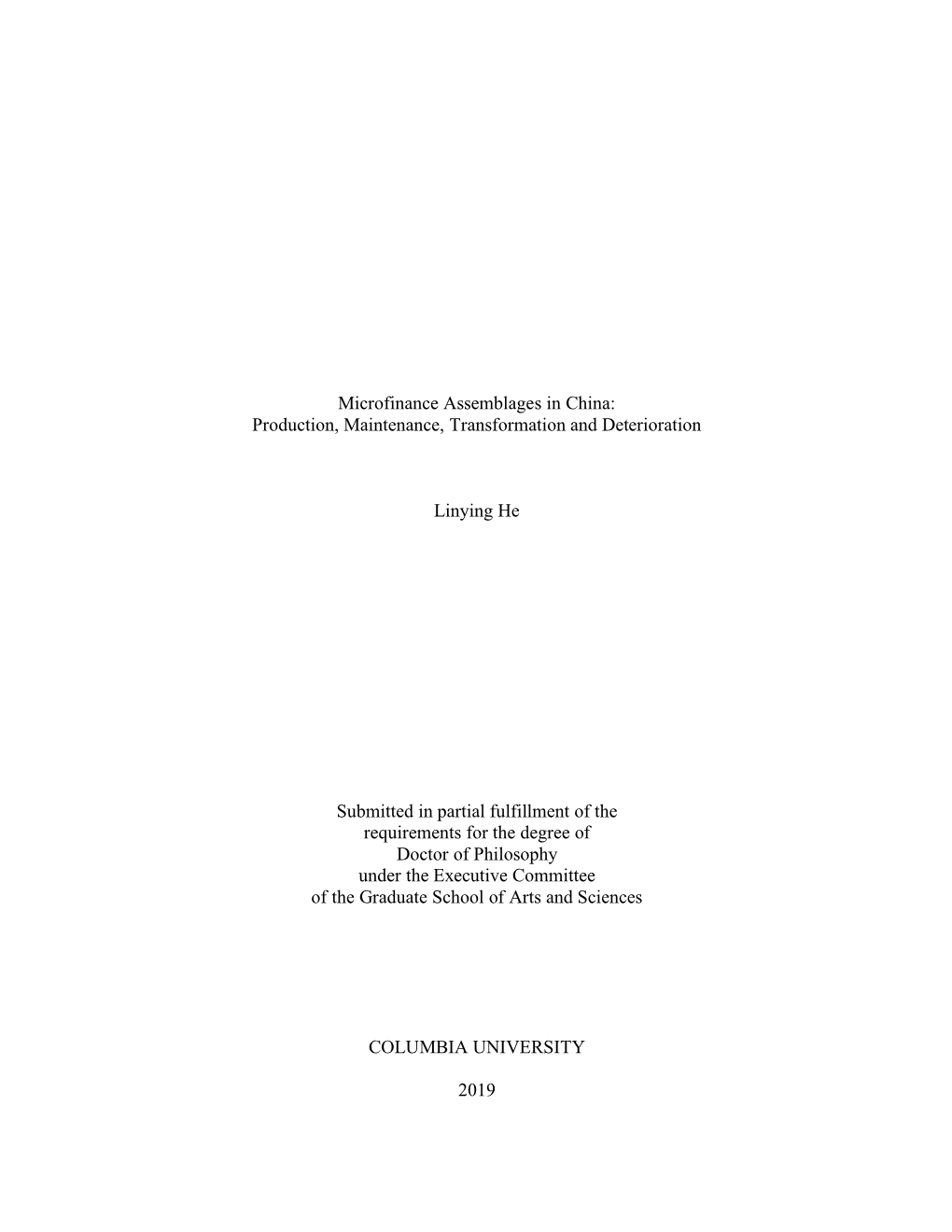 Microfinance Assemblages in China: Production, Maintenance, Transformation and Deterioration